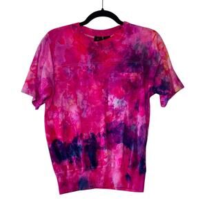 Reworked Vintage Ice Dye T-Shirt Pink Navy Blue Geode Tie Dye Small